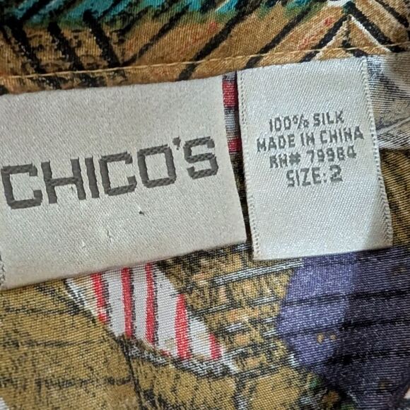 Chico's geometric print 100% silk blouse 2/ Medium art to wear jacket bolero - Picture 4 of 8